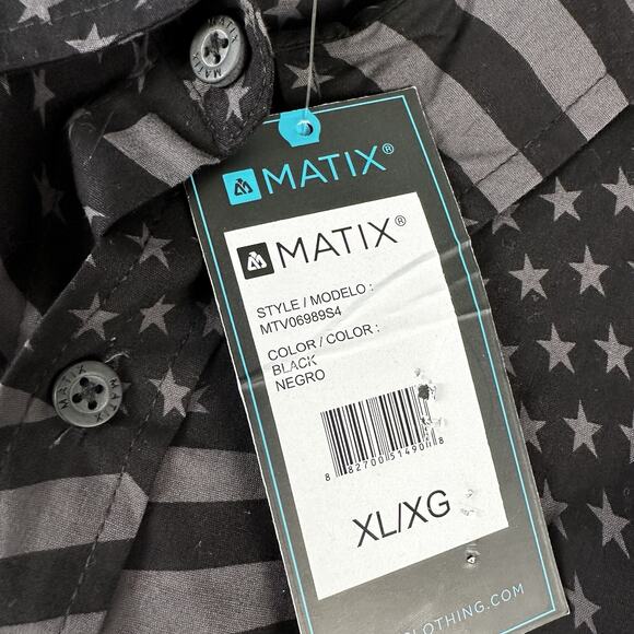 Matix Men's XL Black Gray American Flag Button Up Short Sleeve Shirt NWT - Picture 7 of 7